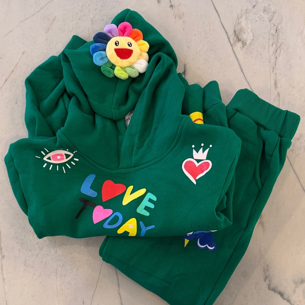 Lola + The Boys Green Love Today Kids Matching Set